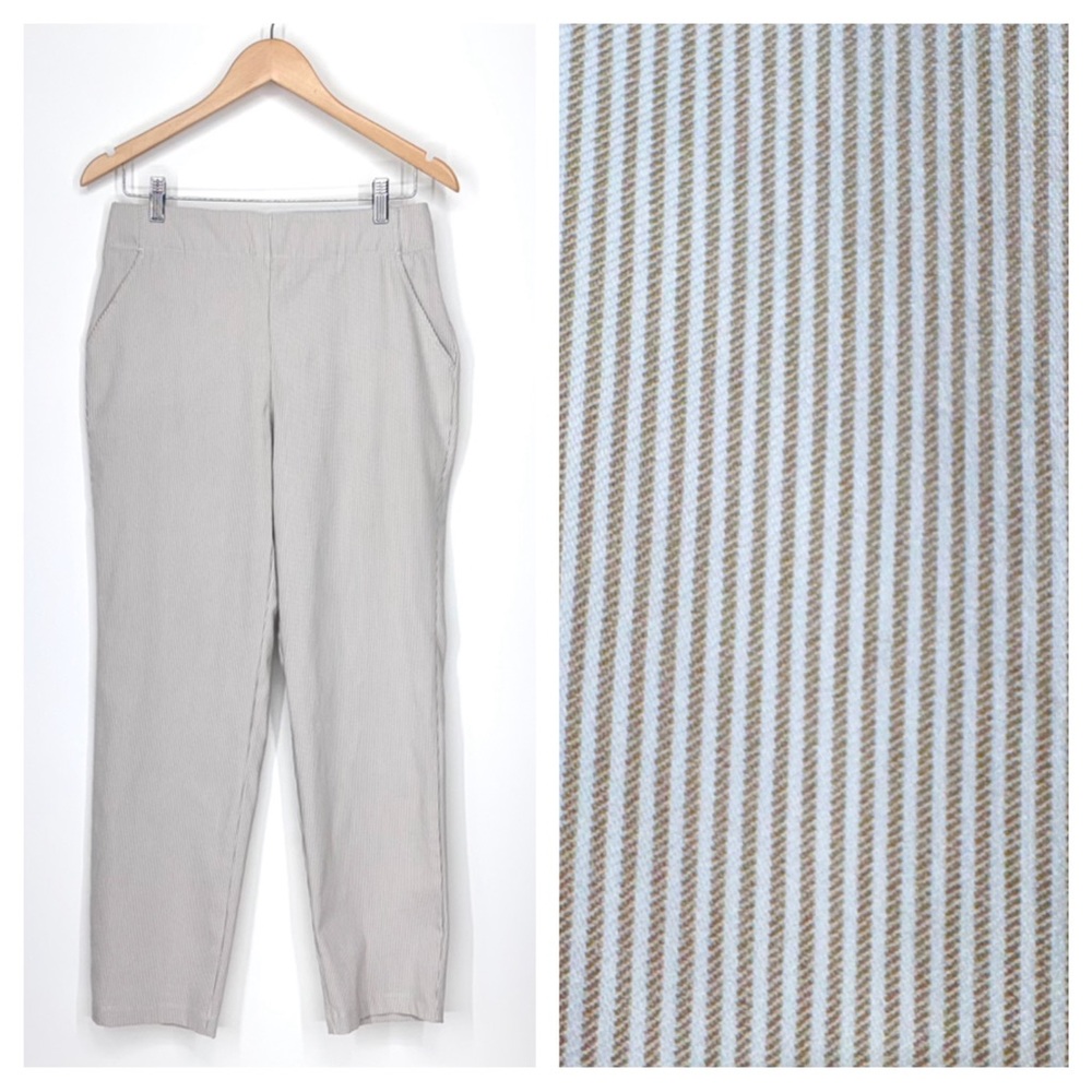Max Studio White & Taupe Pinstripe Casual Pull On Dress Pants Size Large
